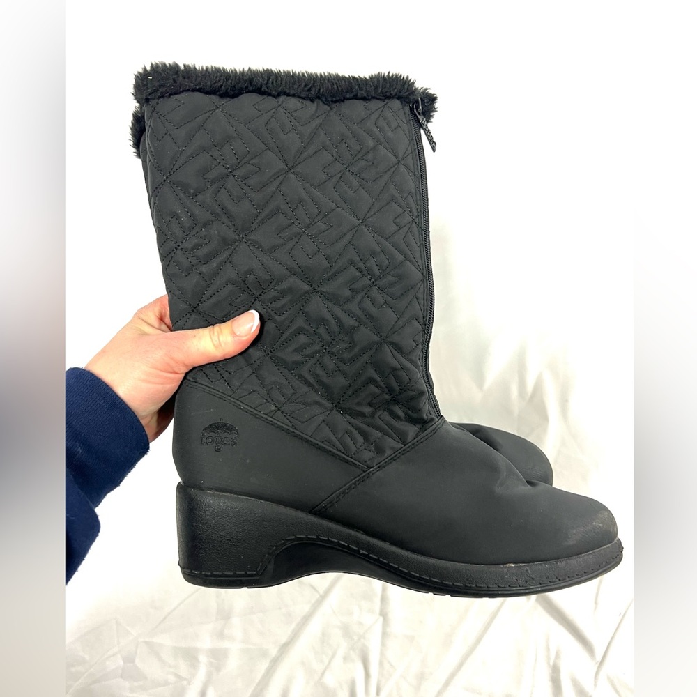 TOTES Jonie Snow Boots Black Quilted Fur Waterproof Women’s Size 11